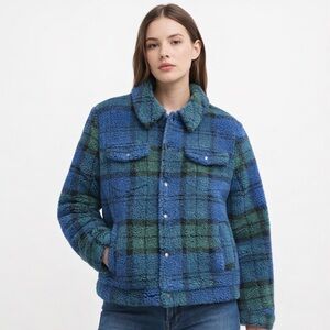 ASOS Plaid Shearling Sherpa Trucker Jacket Size L